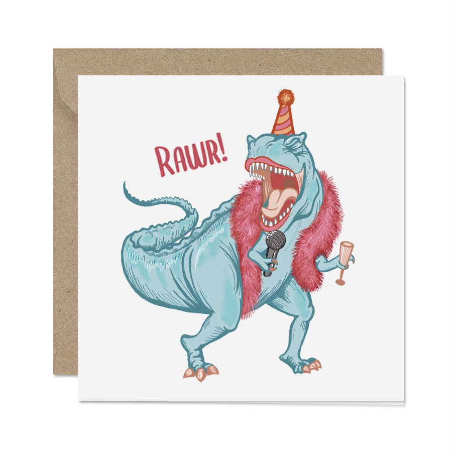 Disco Dinosaurs Blank Greeting Card (Karaoke T-Rex)