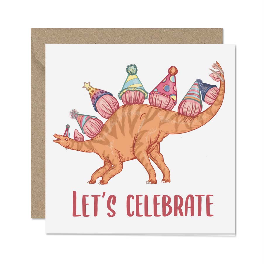 Disco Dinosaurs Blank Greeting Card (Party Stegosaurus)